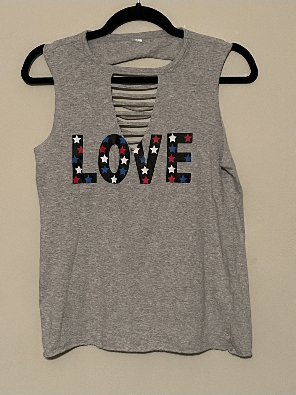 Grey 'LOVE' Star Cutout Tank Top